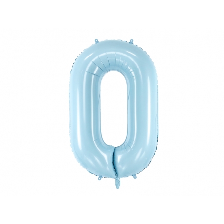 Balon foliowy z helem duża cyfra 0, jasny niebieski