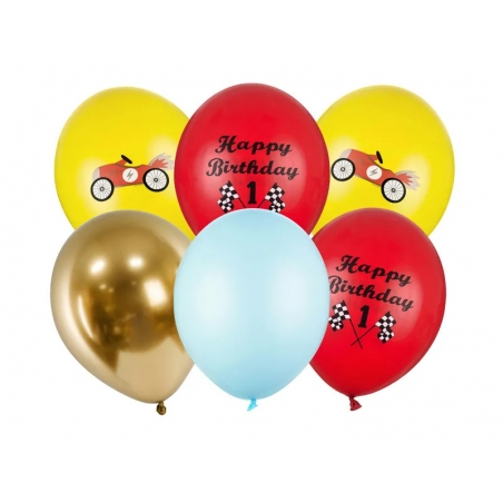 Balony lateksowe kolorowe Happy Birthday pierwsze urodziny, 6 szt