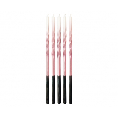 Świeczki długie kręcone ombre różowo-białe 5 szt.
