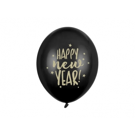 Balony lateksowe Happy New Year pastelowy czarny mix, 6 szt