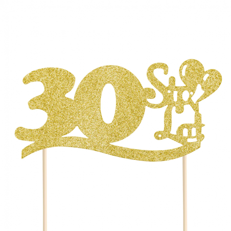 Topper na tort 30 urodziny brokatowy złoty