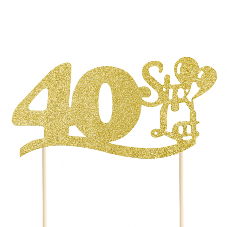 Topper na tort 40 urodziny brokatowy złoty