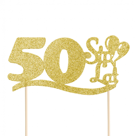 Topper na tort 50 urodziny brokatowy złoty