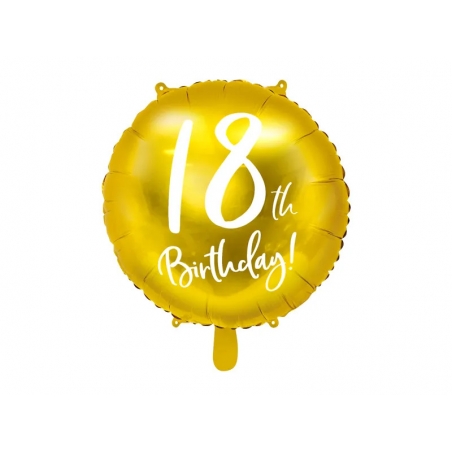 Balon foliowy 18 urodziny, złoty, śr. 45 cm