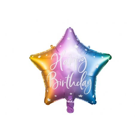 Balon foliowy gwiazdka Happy Birthday tęczowy, śr. 47cm