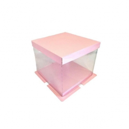 Przezroczyste pudełko na tort różowe, 30 x 30 x 40 cm