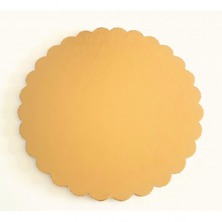 Podkład pod tort złoty okrągły z falbanką śr. 20 cm sztywny gr. 3 mm