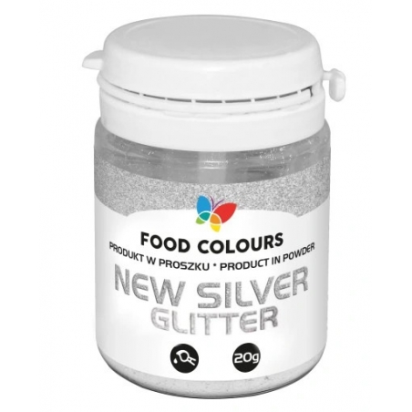 Barwnik spożywczy do dekoracji srebrny New Silver Glitter 20 g, Food Colours