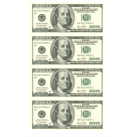 Banknot 100 Dolarów x 4, wydruk na opłatku