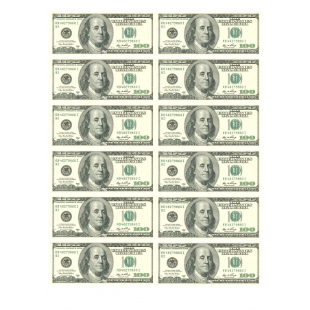 Banknot 100 Dolarów x 12, wydruk na papierze skrobiowym lub cukrowym