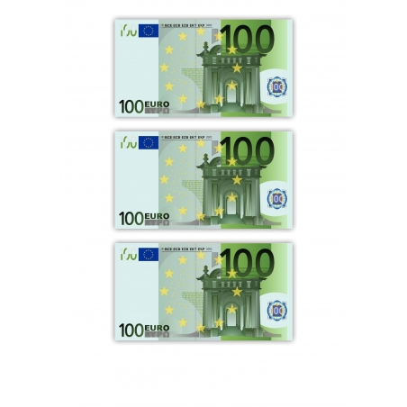Banknot 100 Euro x 3, wydruk na opłatku
