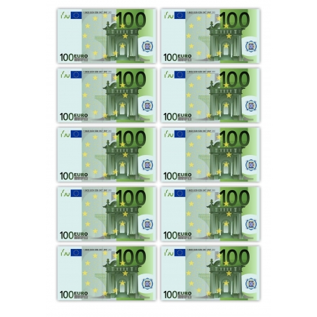 Banknot 100 Euro x 10, wydruk na opłatku