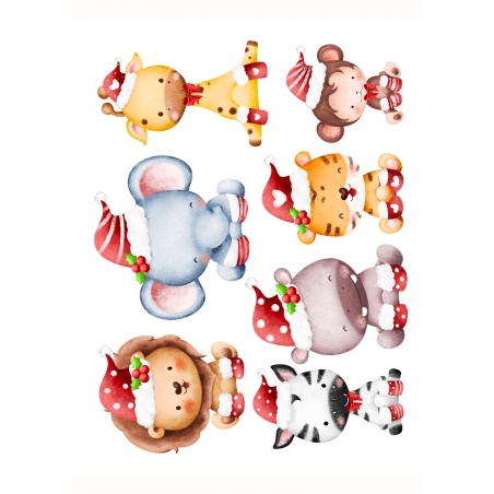 Christmas baby animals, wydruk na papierze skrobiowym lub cukrowym
