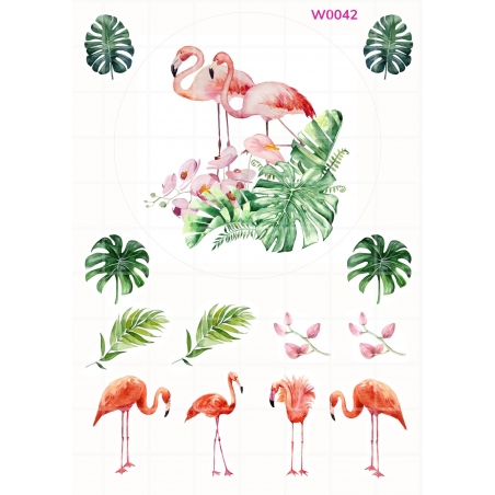 Flamingi w tropikach, wydruk na papierze skrobiowym lub cukrowym