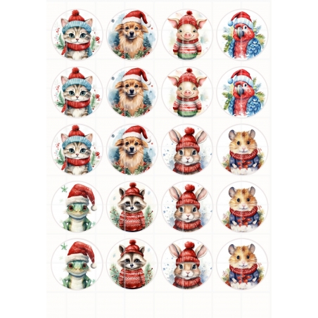 Christmas animals na muffinki śr. 4,5 cm, wydruk na opłatku