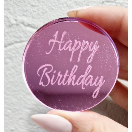 Dekor na tort Happy Birthday, różowe lustro plexi, 1 szt.
