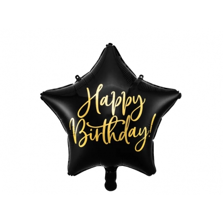 Balon foliowy Happy Birthday czarny, 40 cm