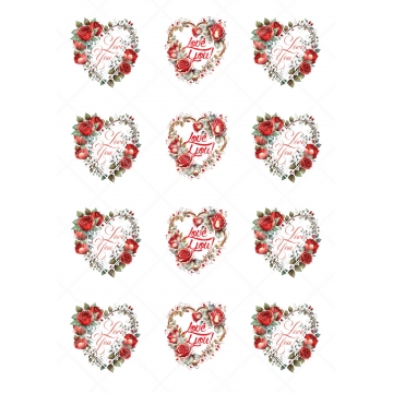 Hearts with flowers, wydruk...