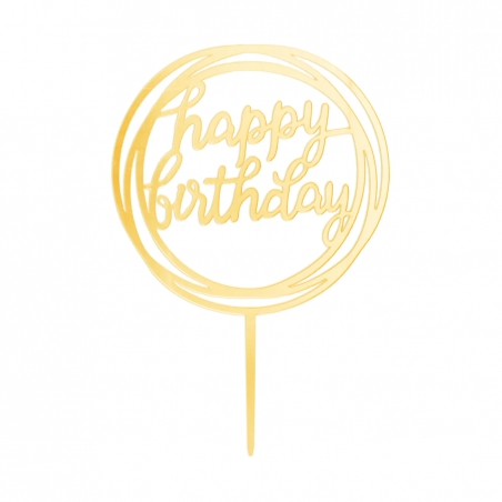 Topper na tort Happy Birthday lustrzany złoty