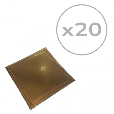 Podkład pod tort złoty kwadratowy karbowany 25 x 25 cm sztywny, 20 szt.