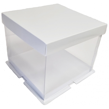 Przezroczyste pudełko na tort białe perłowe, 30 x 30 x 25 cm