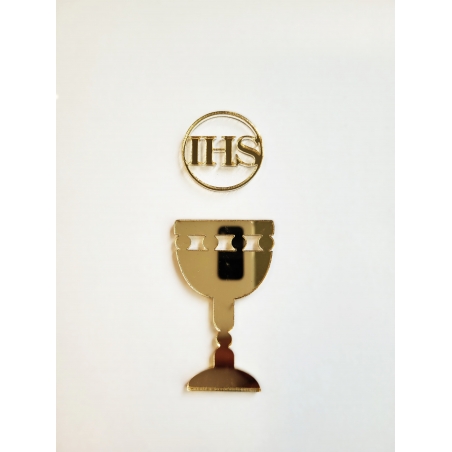 Topper dekor IHS z kielichem, złote lustro plexi