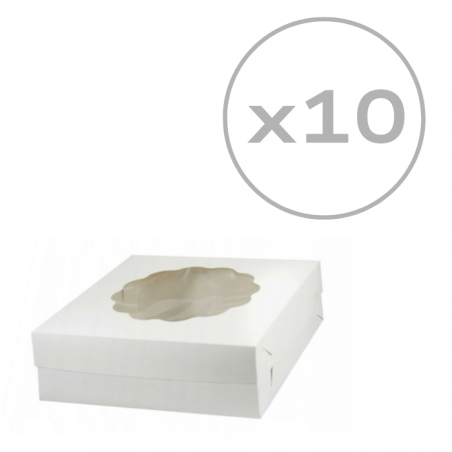 Pudełko na tort białe z okienkiem dwuczęściowe 32 x 32 x 14 cm, 10 szt.