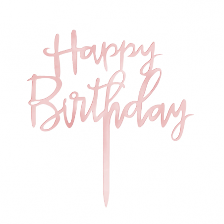 Topper na tort Happy Birthday lustrzany rose gold