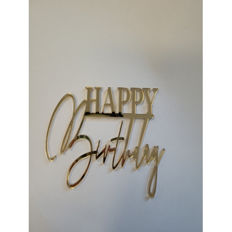 Dekor na tort Happy Birthday II - złote lustro plexi