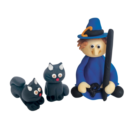 Dekoracje cukrowe Halloween czarownica z dwoma kotami