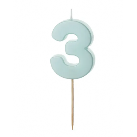 Świeczka urodzinowa "3" jasny niebieski wys. 5,5 cm, PartyDeco