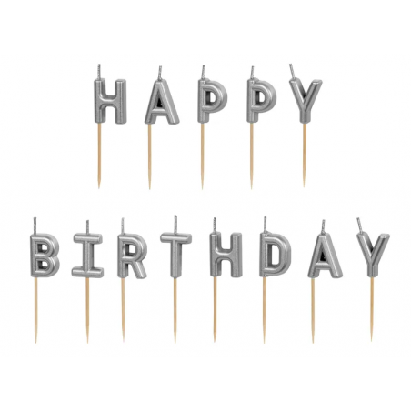 Świeczki urodzinowe „Happy Birthday” 2,5 cm srebrny – 13 szt. Świeczki urodzinowe „Happy Birthday” 2,5 cm srebrny – 13 szt.