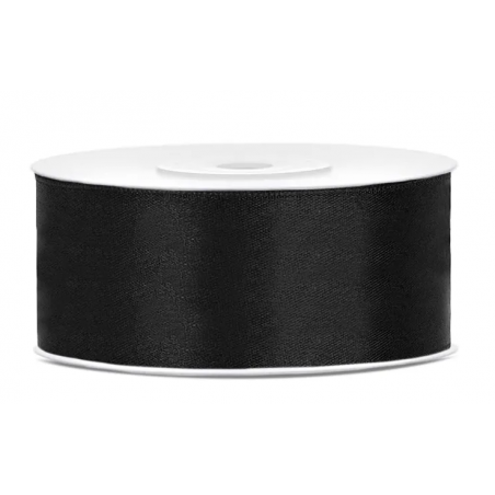 Wstążka satynowa, czarna 25 m × 25 mm, PartyDeco Wstążka satynowa, czarna 25 m × 25 mm, PartyDeco