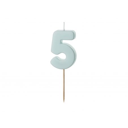 Świeczka urodzinowa Cyferka 5 jasny niebieski 5,5 cm – PartyDeco