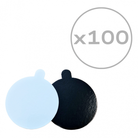 Podkład do monoporcji, biało czarny okrągły z uchwytem śr. 8 cm, 100 szt.