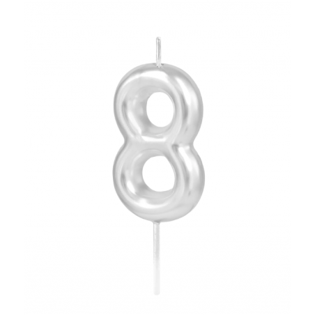 Świeczka urodzinowa srebrna połysk cyfra 8, 1 szt., PartyPal