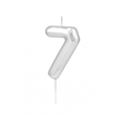 Świeczka urodzinowa srebrna połysk cyfra 7, PartyPal