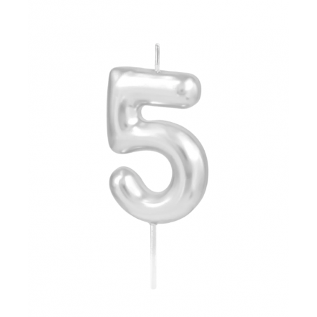 Świeczka urodzinowa srebrna połysk cyfra 5, PartyPal
