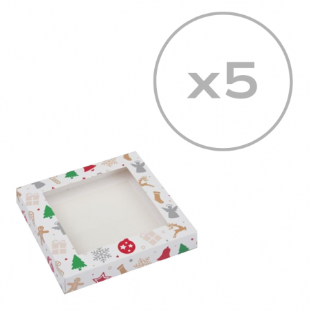 Pudełko z okienkiem Boże Narodzenie białe z nadrukiem 10,5x10,5x2,5 cm, 5 szt.