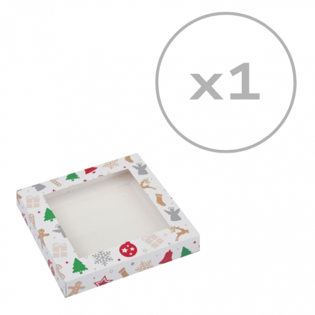 Pudełko z okienkiem Boże Narodzenie białe z nadrukiem 10,5x10,5x2,5 cm