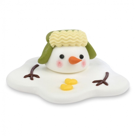 Figurka cukrowa Bałwanek w słońcu, w zielonej czapce