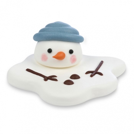 Figurka cukrowa Bałwanek w słońcu, w niebieskiej czapce