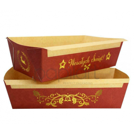Forma do pieczenia jednorazowa świąteczna czerwona z nadrukiem 18 x 8 cm