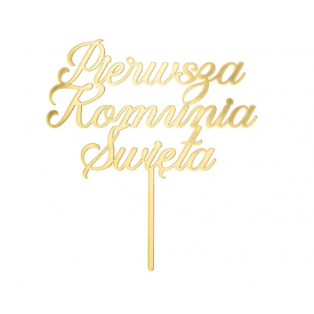 Topper komunijny, akrylowy na tort Pierwsza Komunia Święta złoty, 16,5 cm