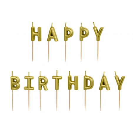 Świeczki urodzinowe „Happy Birthday” złote 2,5 cm – 13 szt.