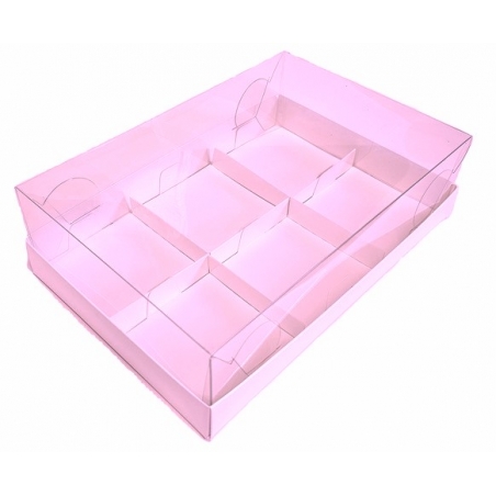 Pudełko na 6 monoporcji przezroczysto-różowe, 10 szt.