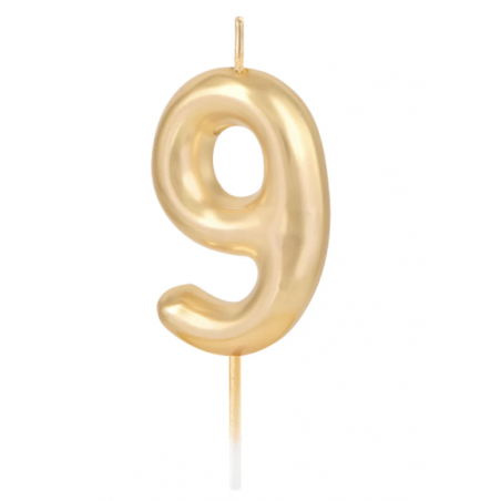Świeczka urodzinowa złota połysk cyfra 9, PartyPal