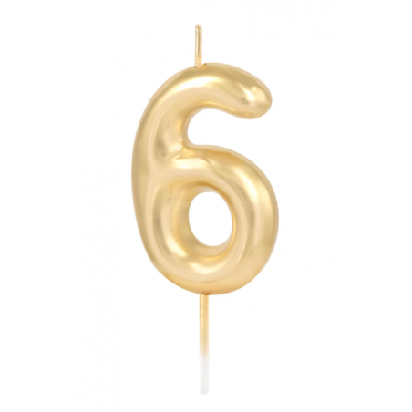 Świeczka urodzinowa złota połysk cyfra 6, PartyPal