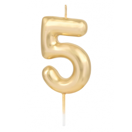 Świeczka urodzinowa złota połysk cyfra 5, PartyPal