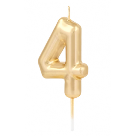 Świeczka urodzinowa złota połysk cyfra 4, PartyPal